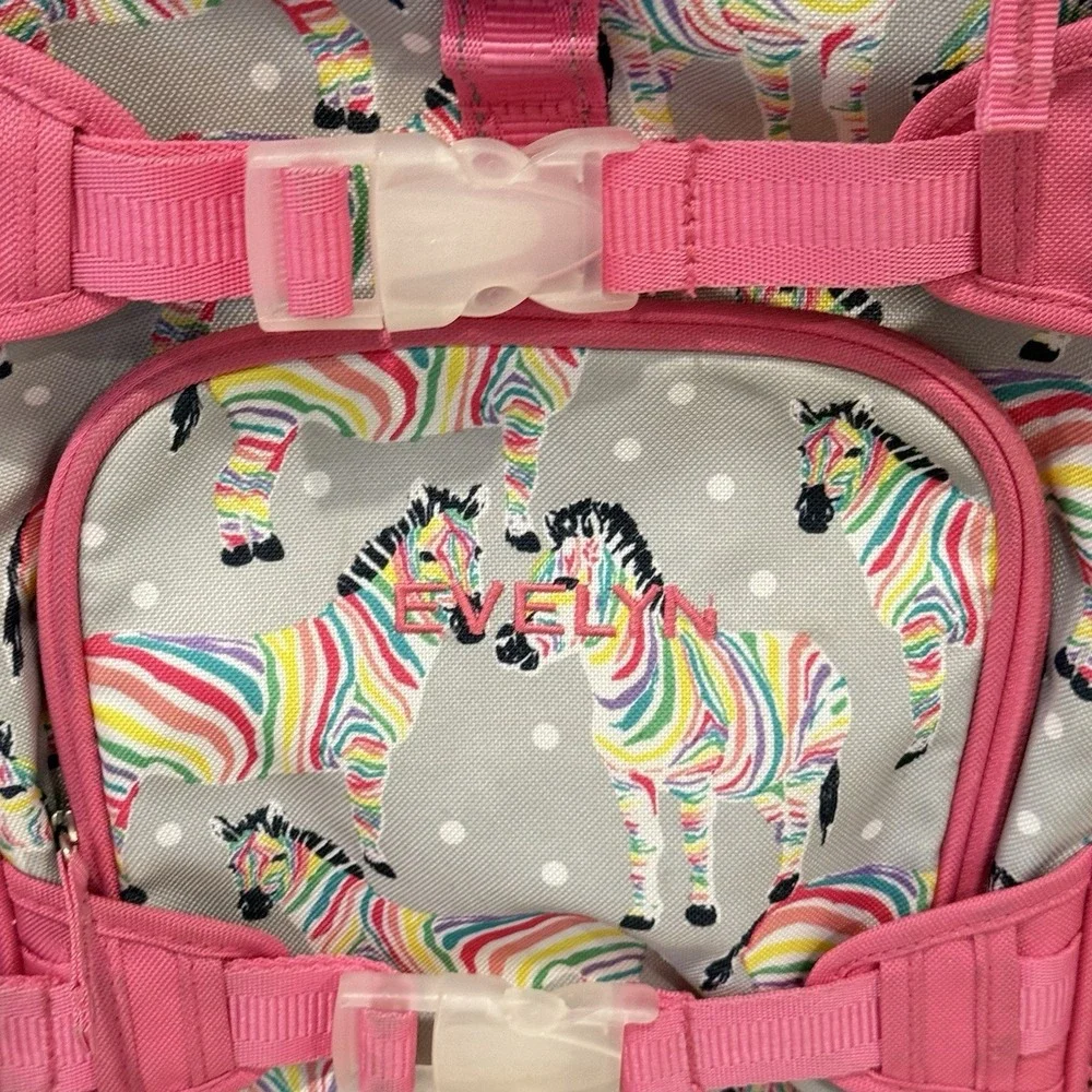 Pottery Barn Kids Backpack‎ Rainbow Zebras Embroidered Evelyn School Colorful